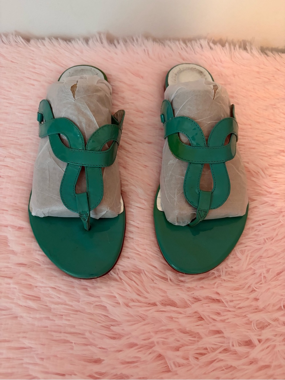 Boden Emerald Green Leather T-Strap Slide Sandals